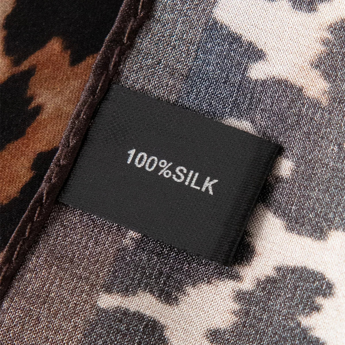 Silk Square Scarf label with mini leopard print