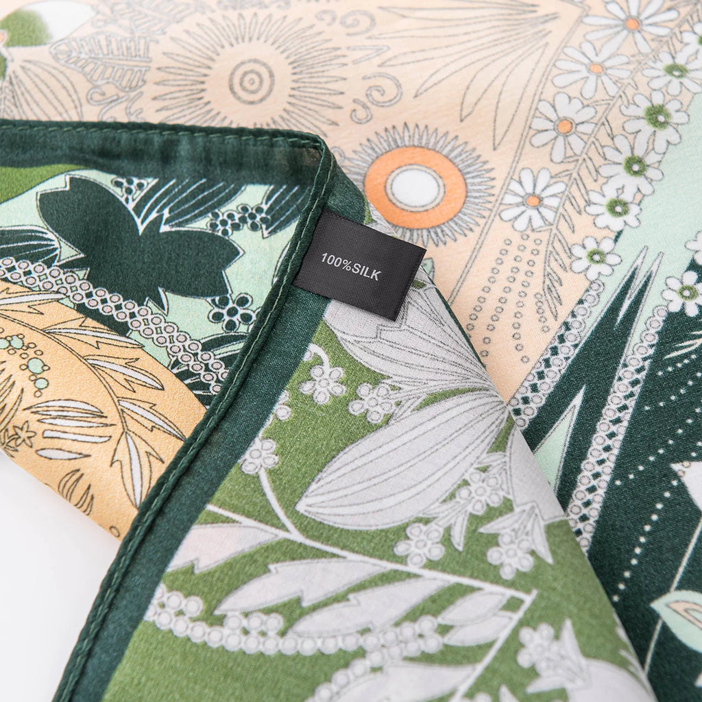 Silk scarf corner and label close-up
