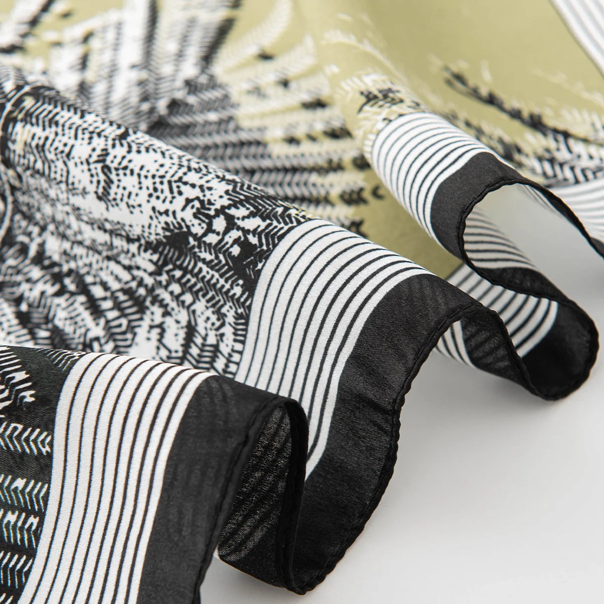 Striped rolled edge of botanical Silk Square Scarf