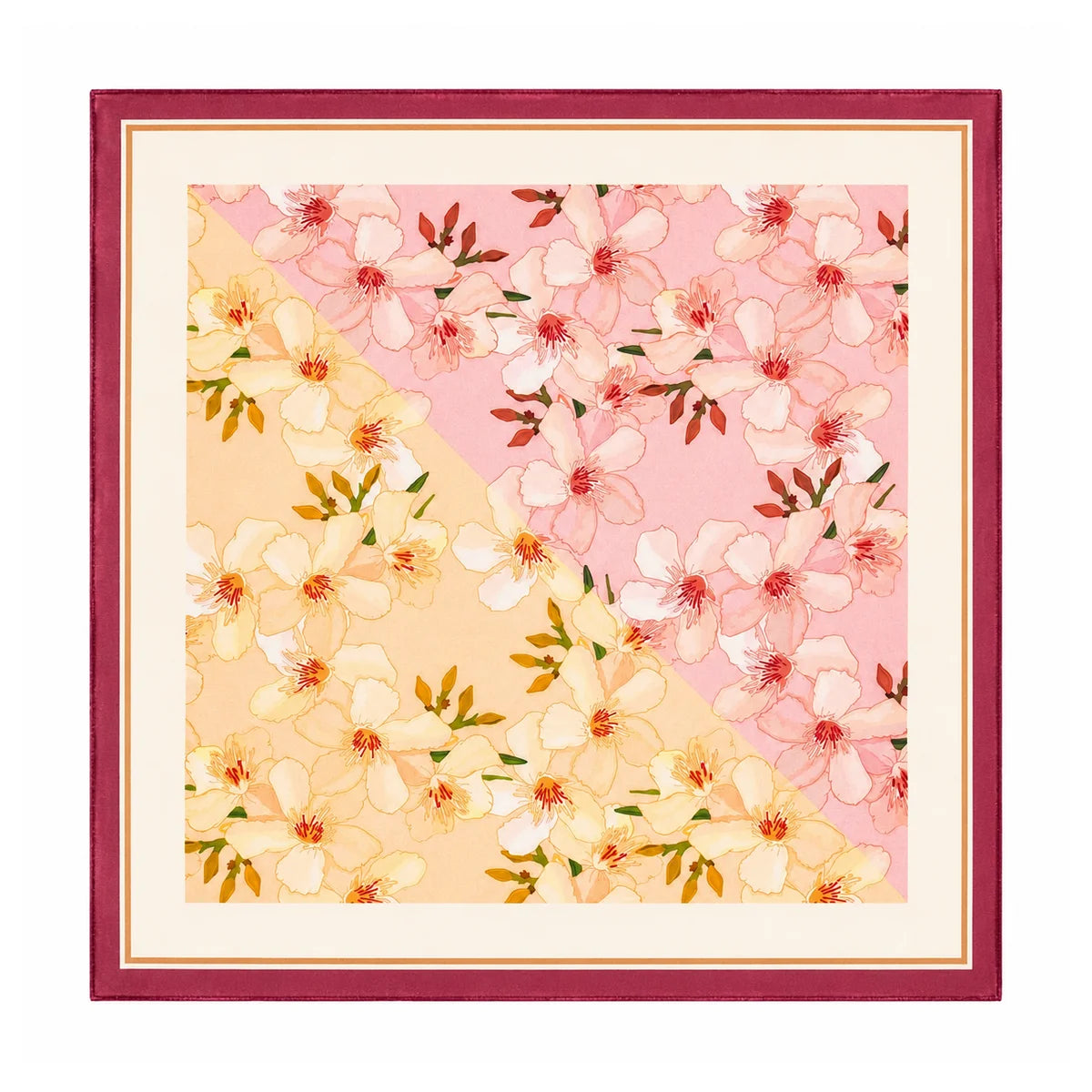 Two-tone peach blossom Silk Square Scarf flat lay