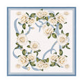White silk square scarf with blue straps and white flowers