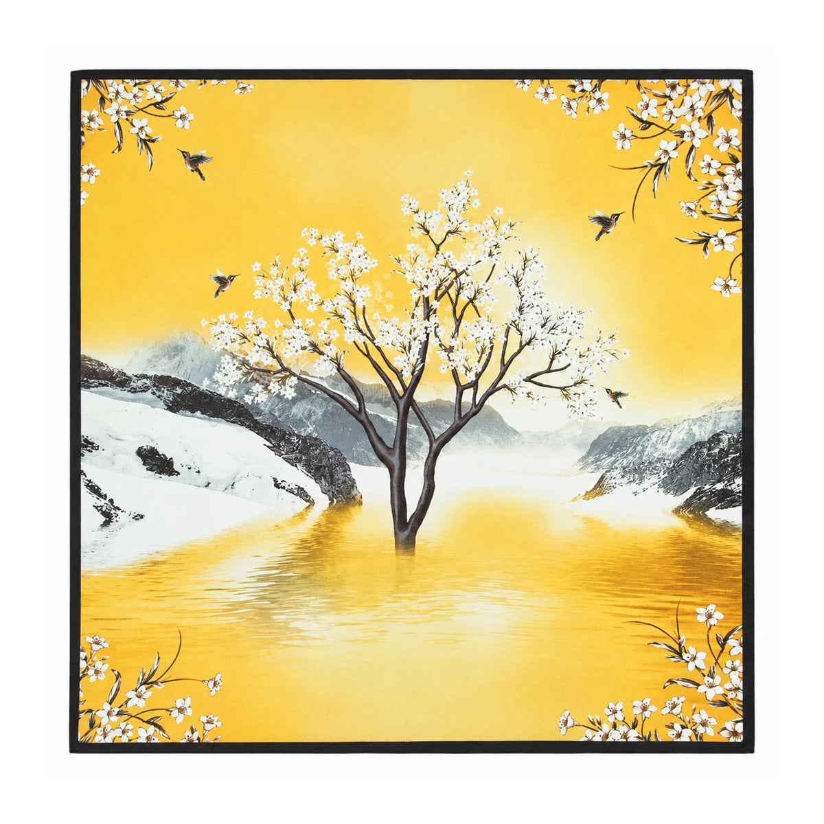Yellow landscape Silk Square Scarf flat lay view
