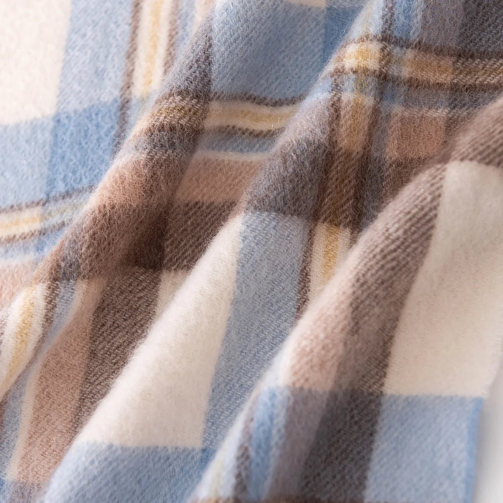 Blue and Brown Plaid Cashmere Scarf