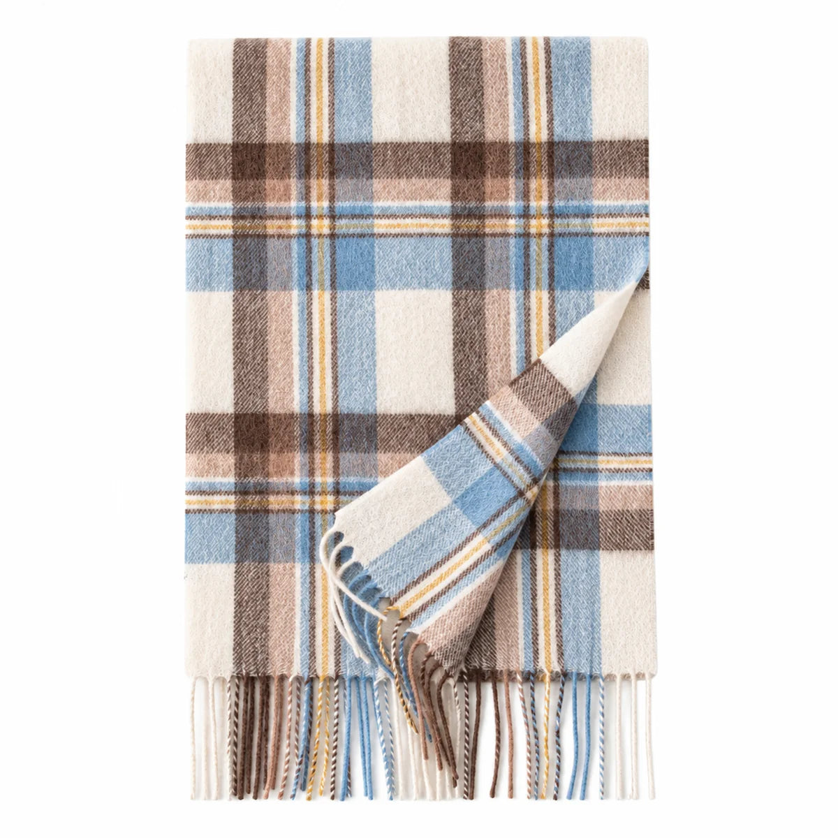 Blue and Brown Plaid Cashmere Scarf