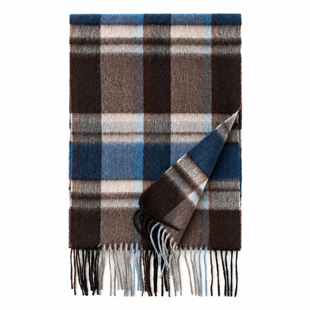 Blue Brown Plaid Cashmere Scarf