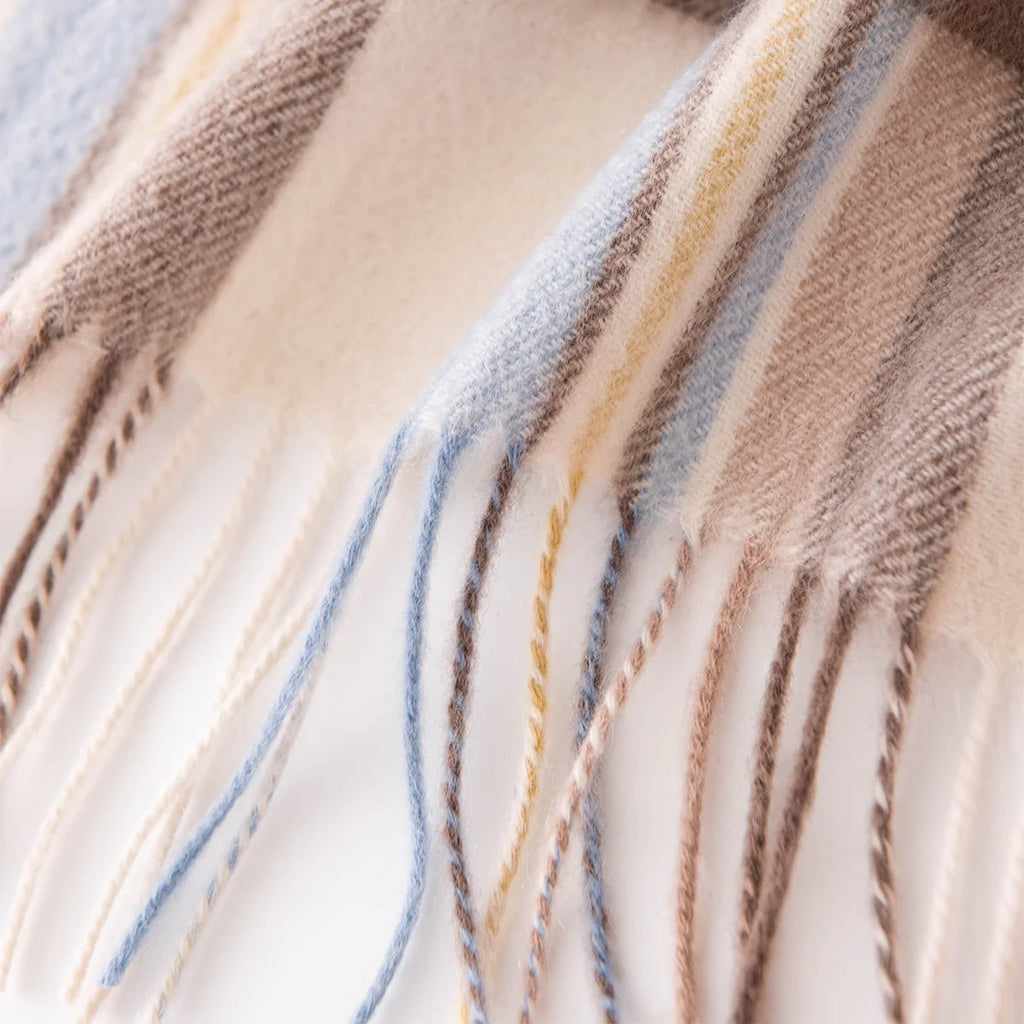 Blue and Brown Plaid Cashmere Scarf