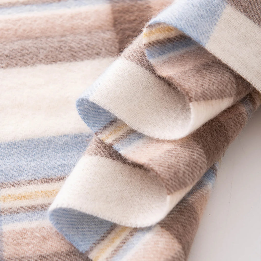 Blue and Brown Plaid Cashmere Scarf