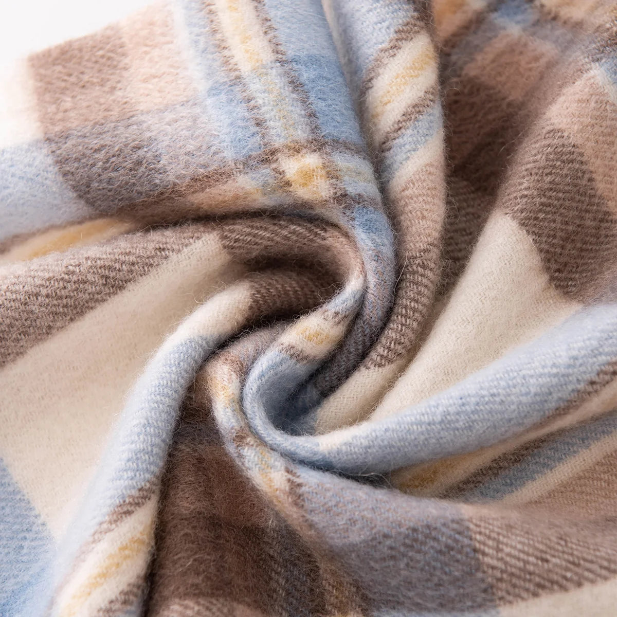 Blue and Brown Plaid Cashmere Scarf