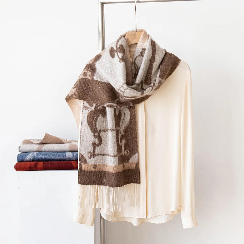 Equestrian Motif Cashmere Scarf