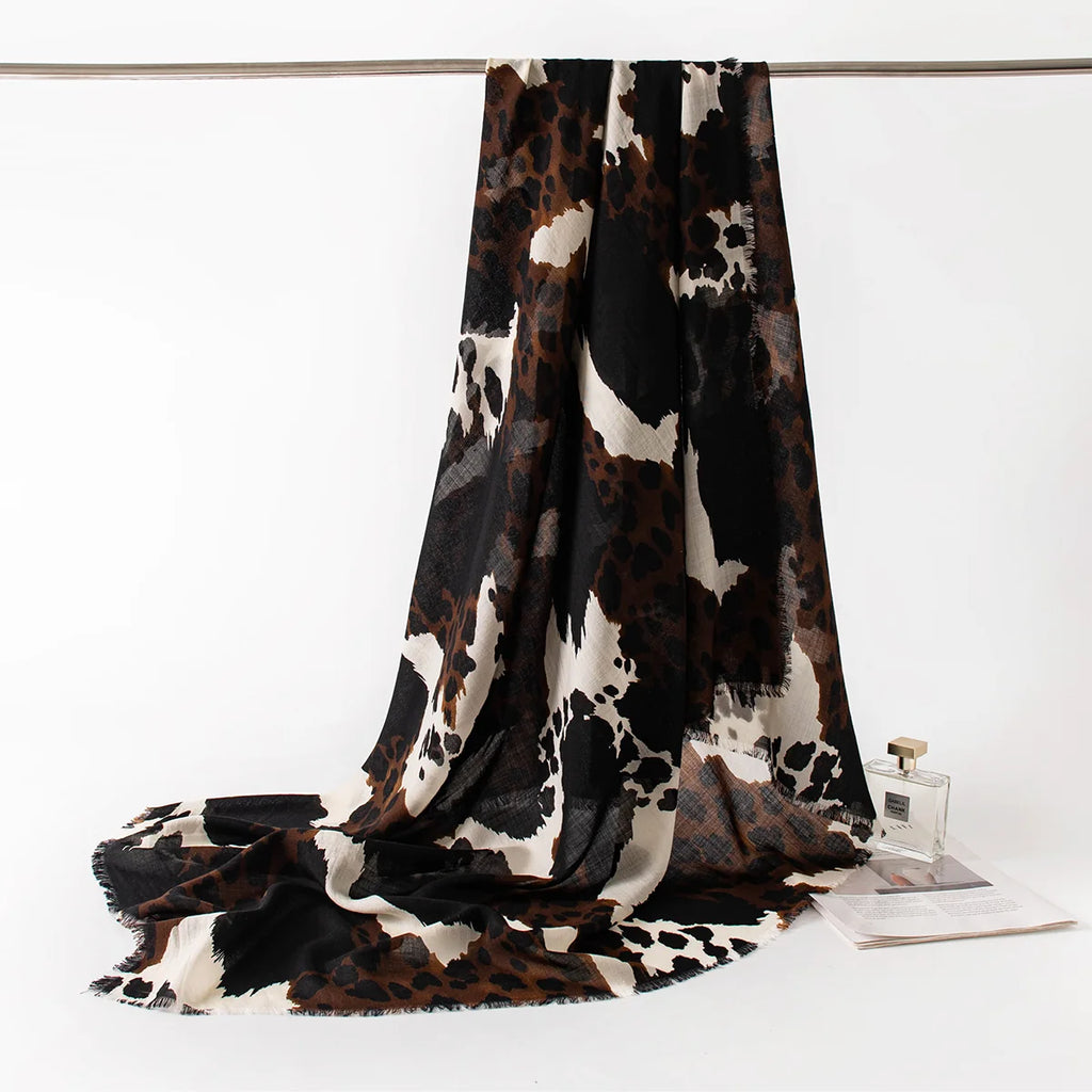 Leopard Print Square Cashmere Shawl