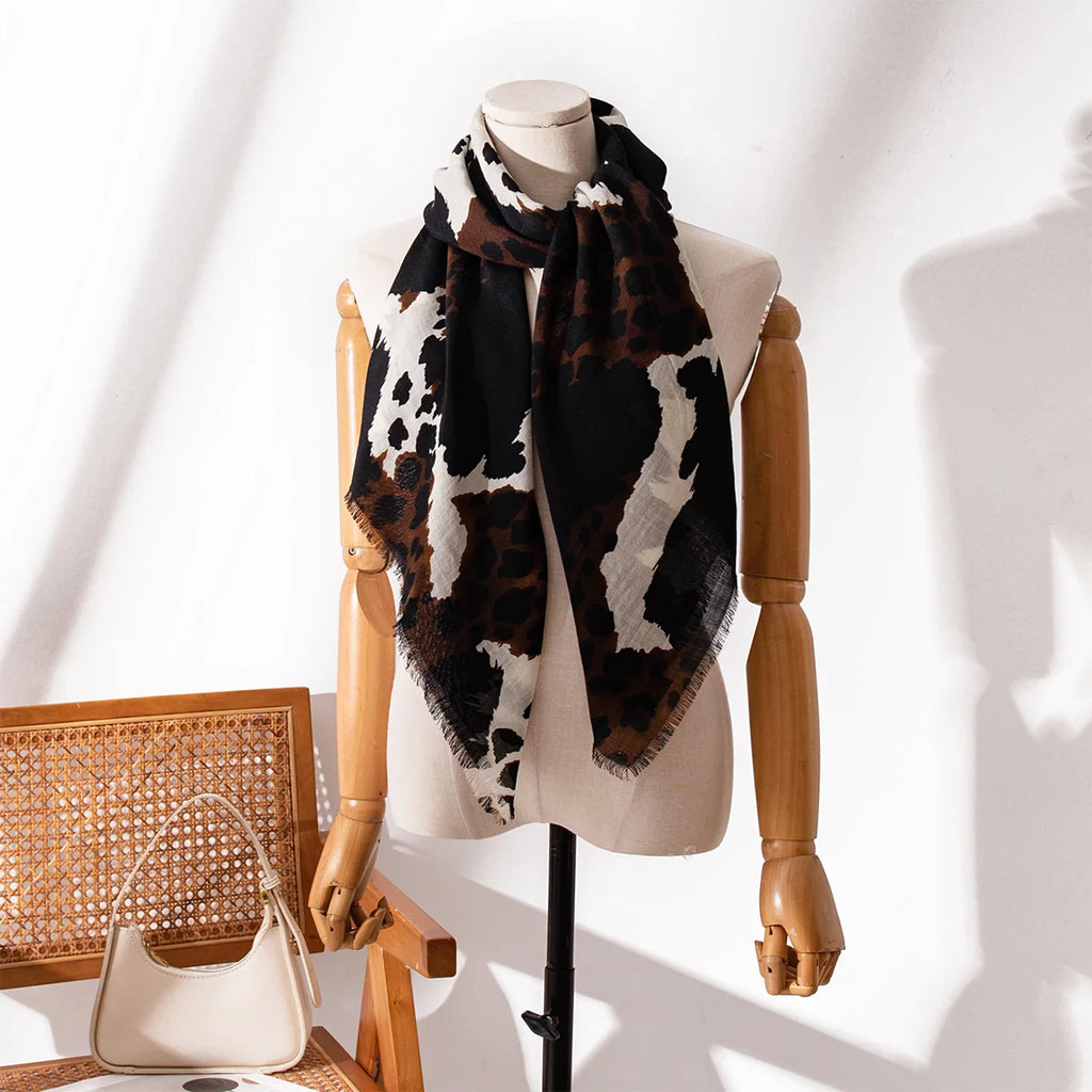 Leopard Print Square Cashmere Shawl