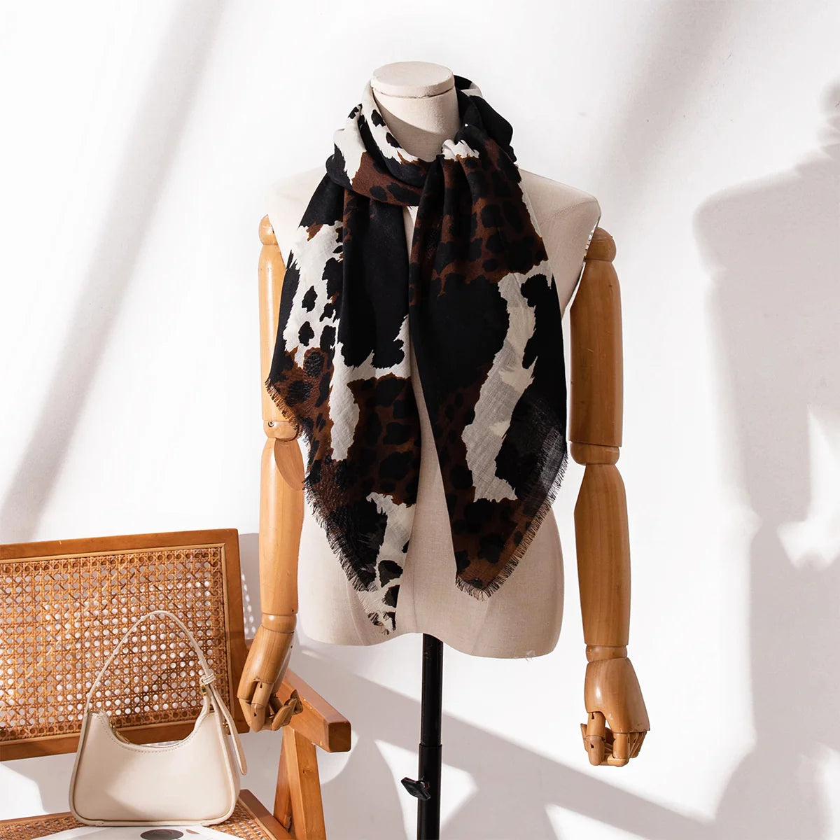 Leopard Print Square Cashmere Shawl