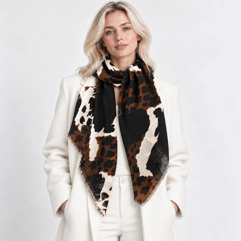 Leopard Print Square Cashmere Shawl
