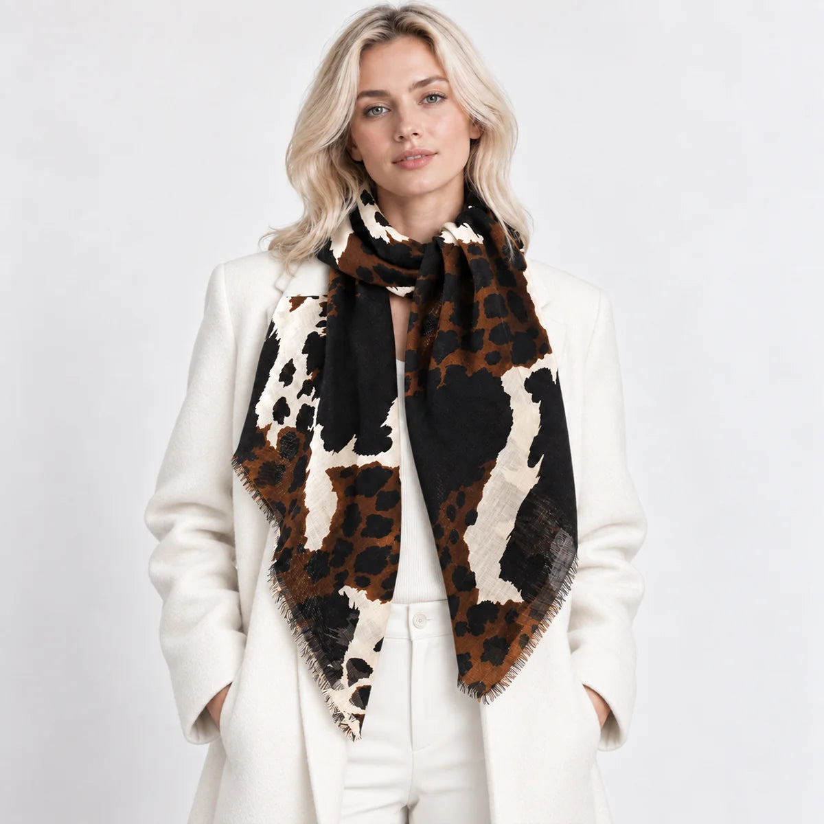 Leopard Print Square Cashmere Shawl