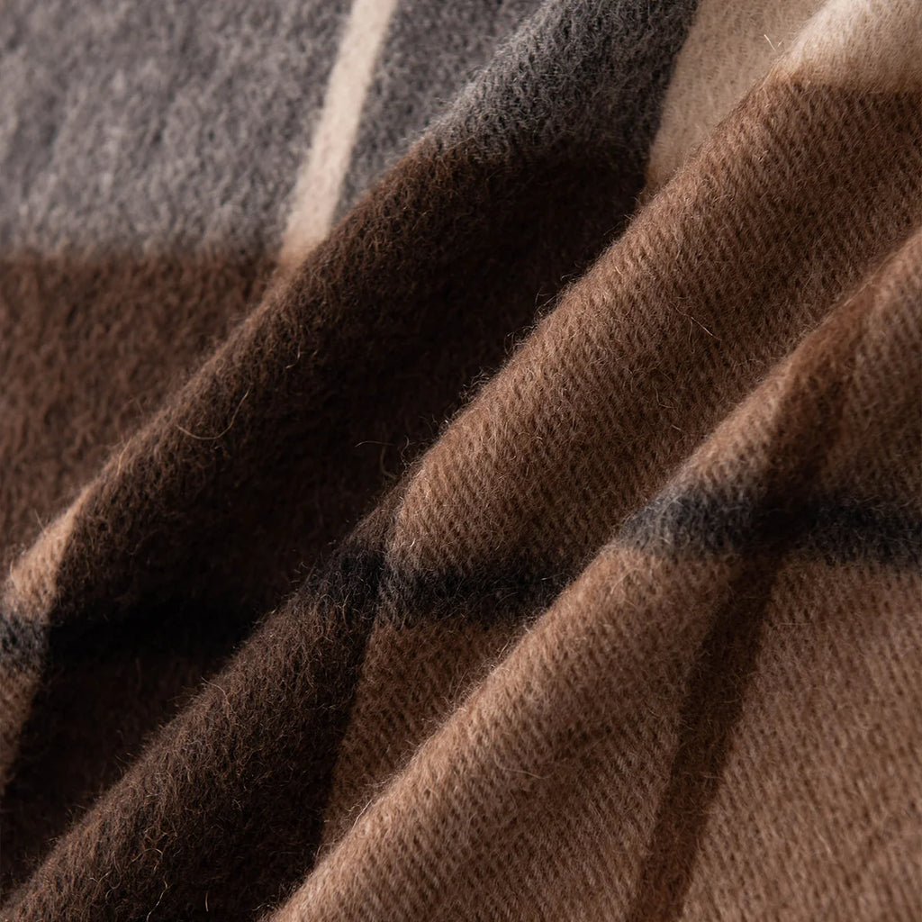 Brown Charcoal Check Cashmere Scarf