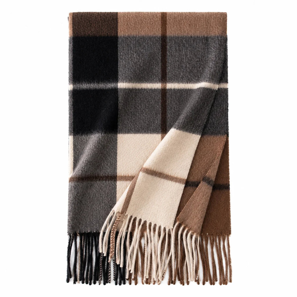 Brown Charcoal Check Cashmere Scarf