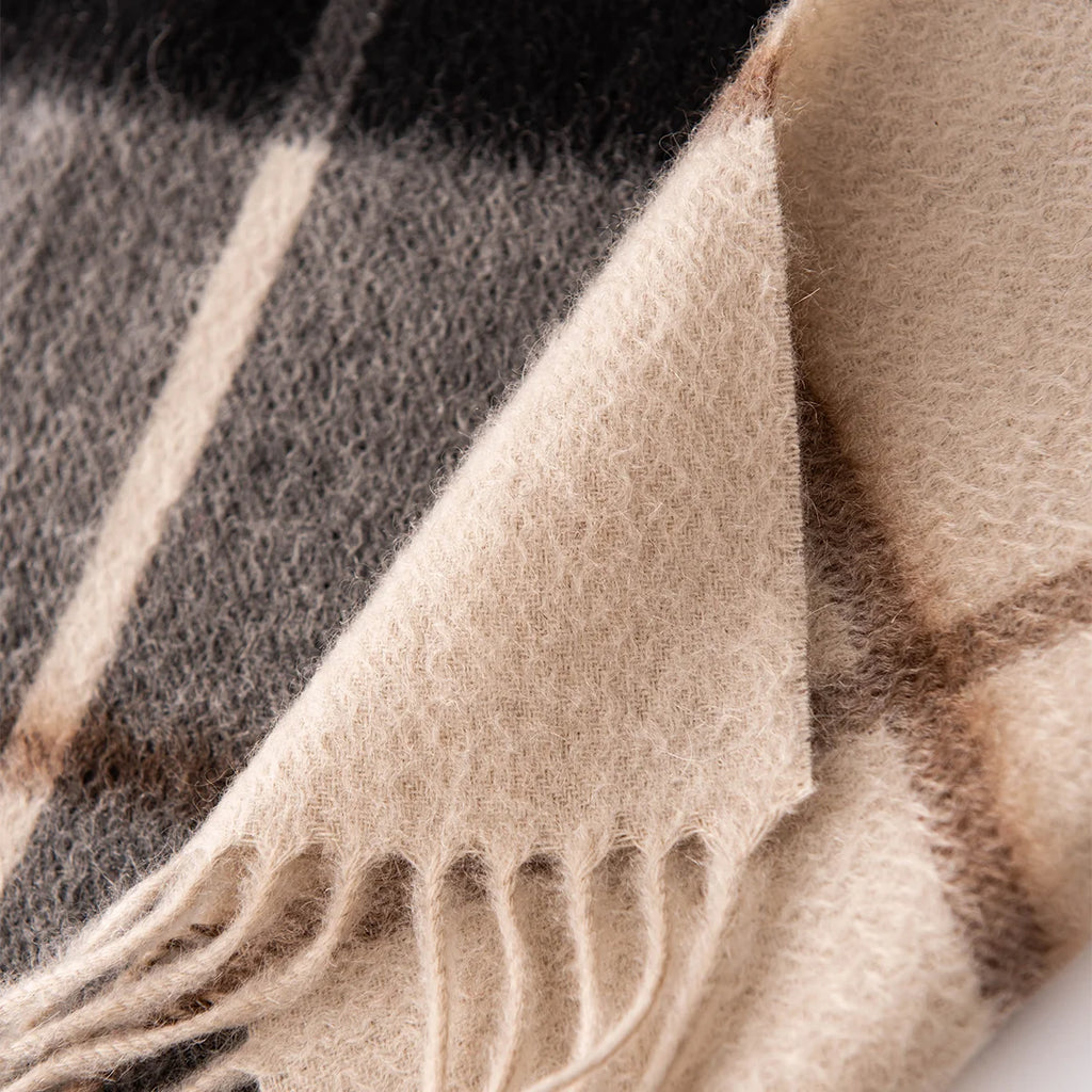 Brown Charcoal Check Cashmere Scarf