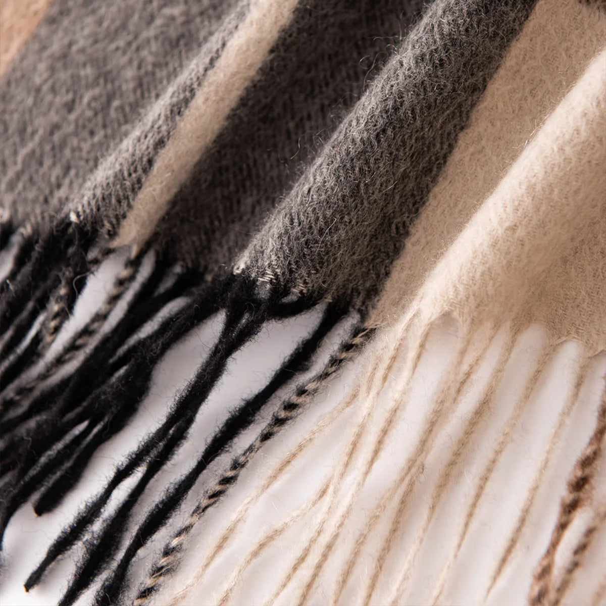 Brown Charcoal Check Cashmere Scarf