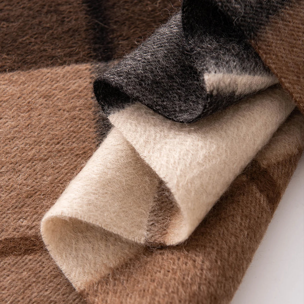 Brown Charcoal Check Cashmere Scarf