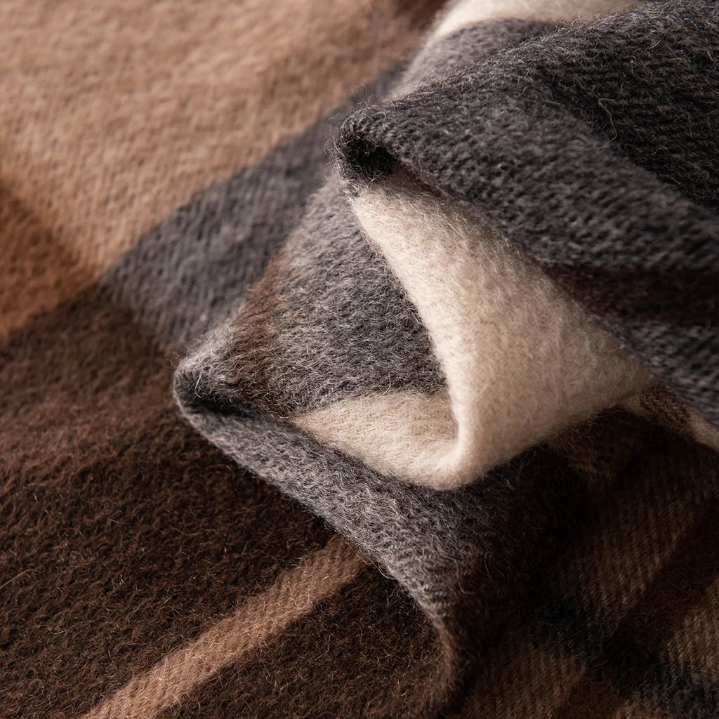 Brown Charcoal Check Cashmere Scarf