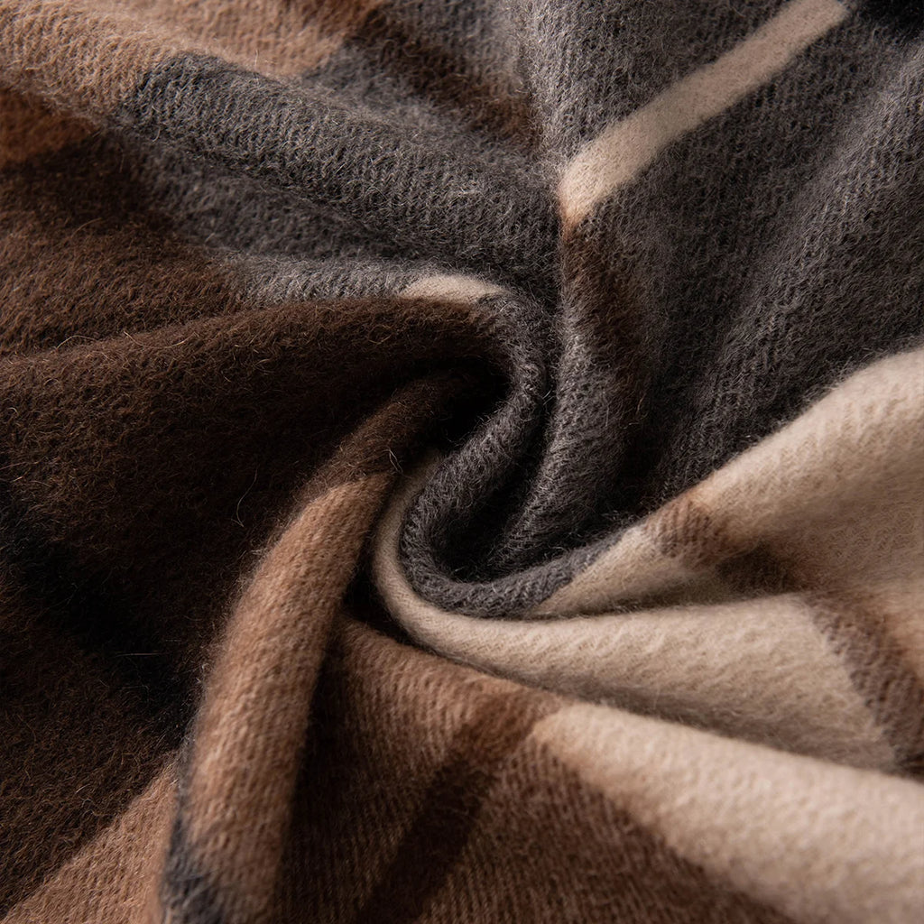 Brown Charcoal Check Cashmere Scarf
