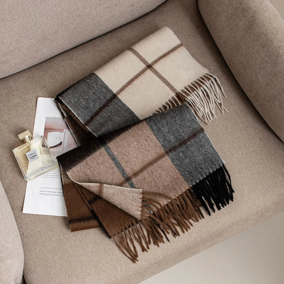 Maillard Plaid Cashmere Scarf