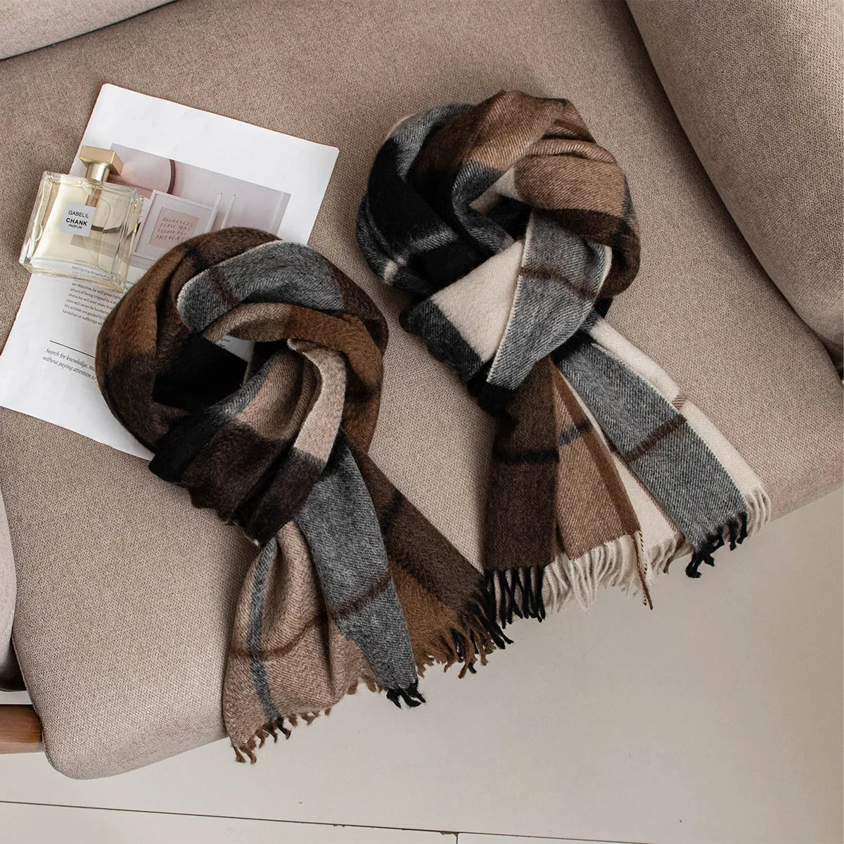Maillard Plaid Cashmere Scarf