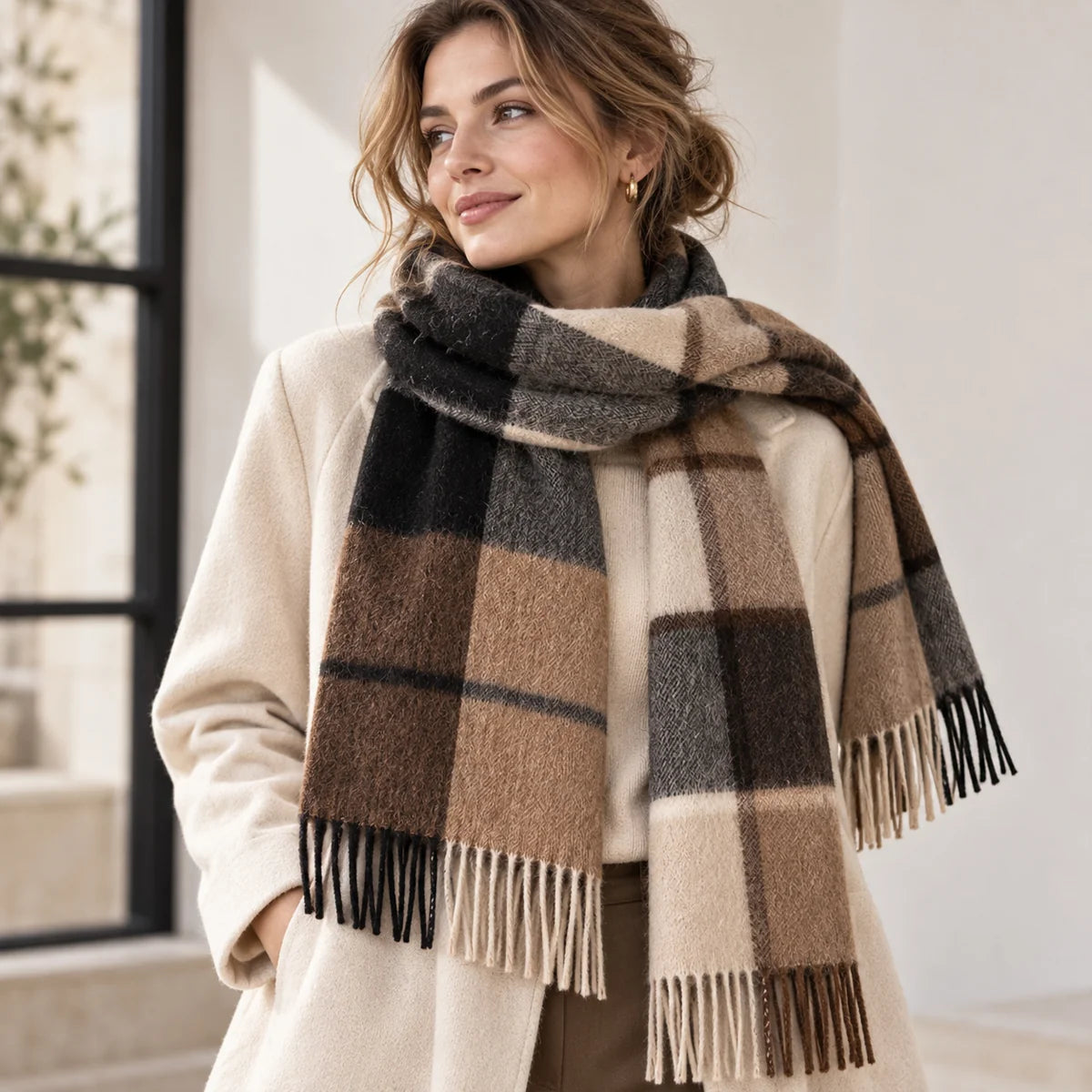 Maillard Plaid Cashmere Scarf