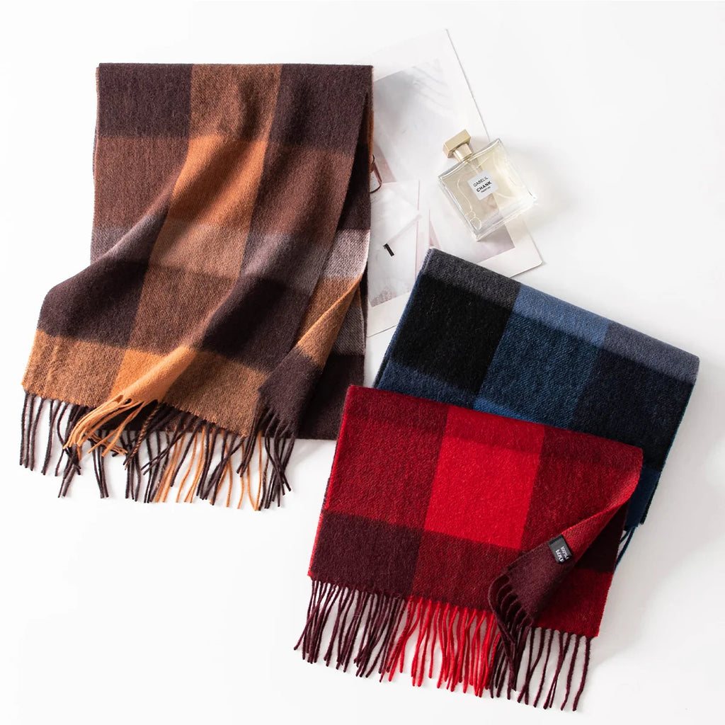 Brushed Block Check Wool Scarf