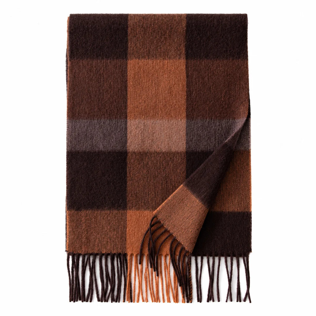 Brushed Block Check Wool Scarf