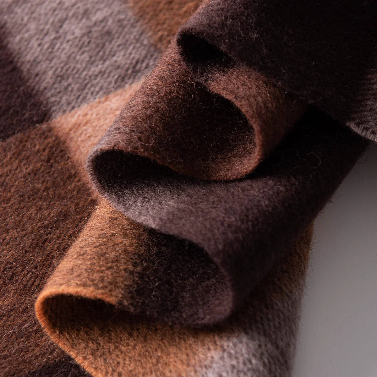 Brushed Block Check Wool Scarf