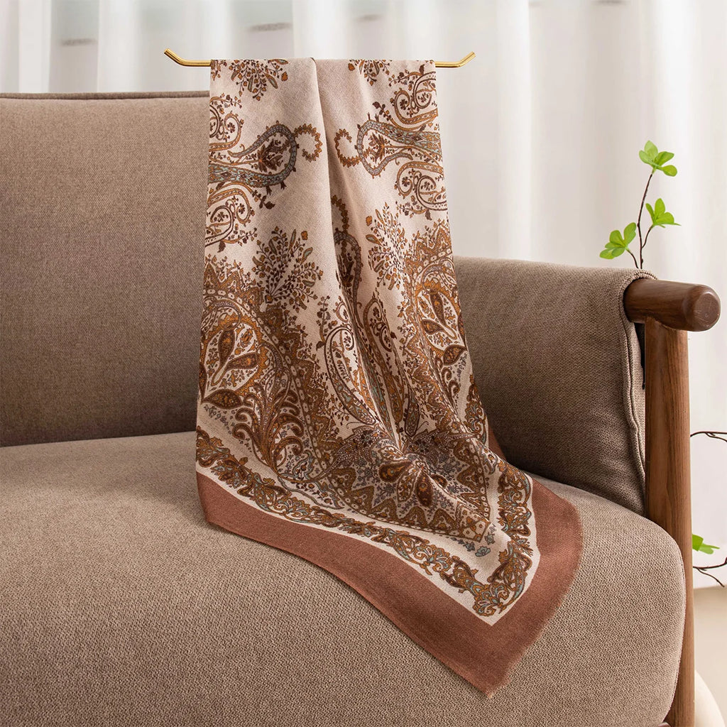 Paisley Border Cashmere Square Scarf