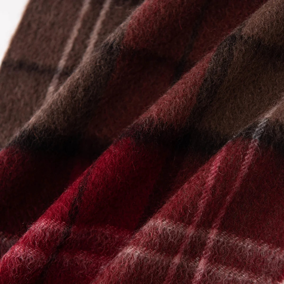 Burgundy Brown Plaid Cashmere Scarf