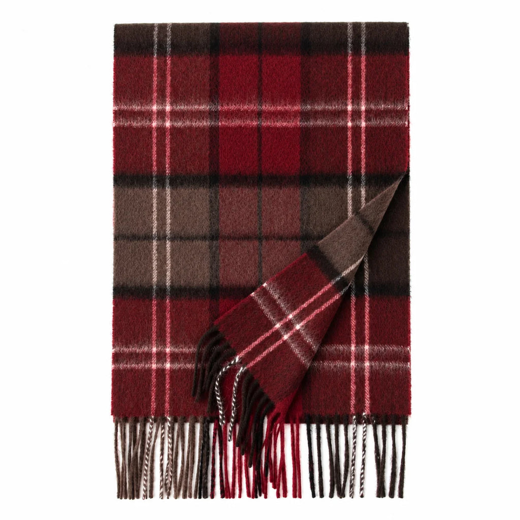 Burgundy Brown Plaid Cashmere Scarf