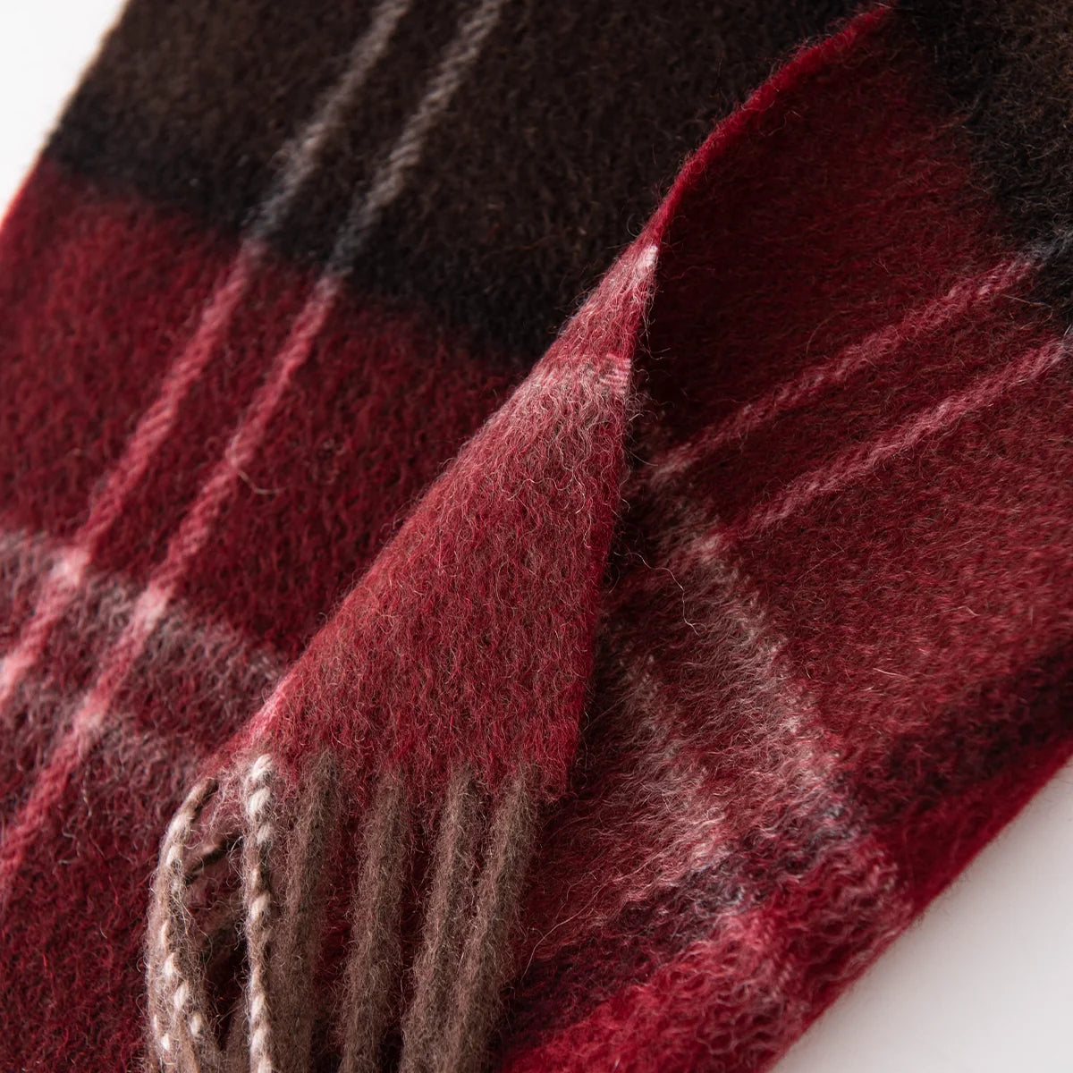 Burgundy Brown Plaid Cashmere Scarf
