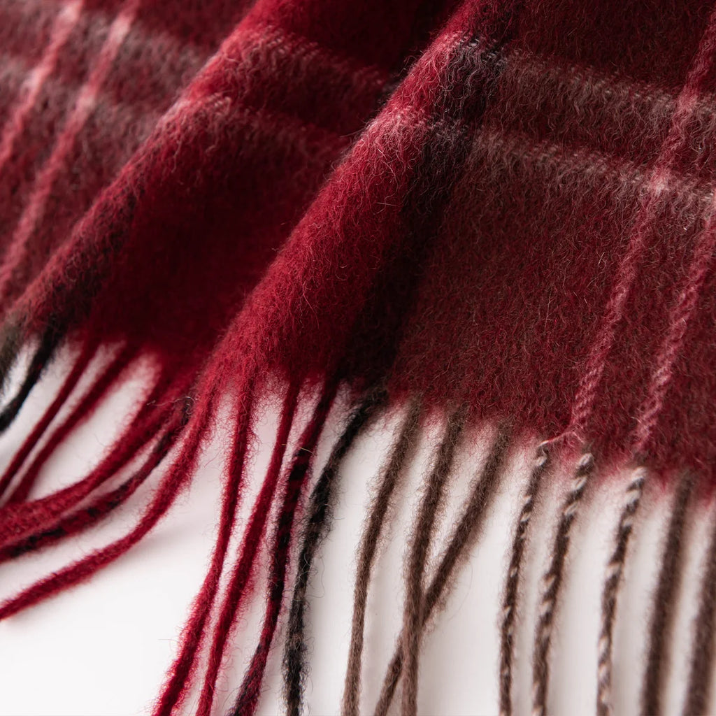 Burgundy Brown Plaid Cashmere Scarf