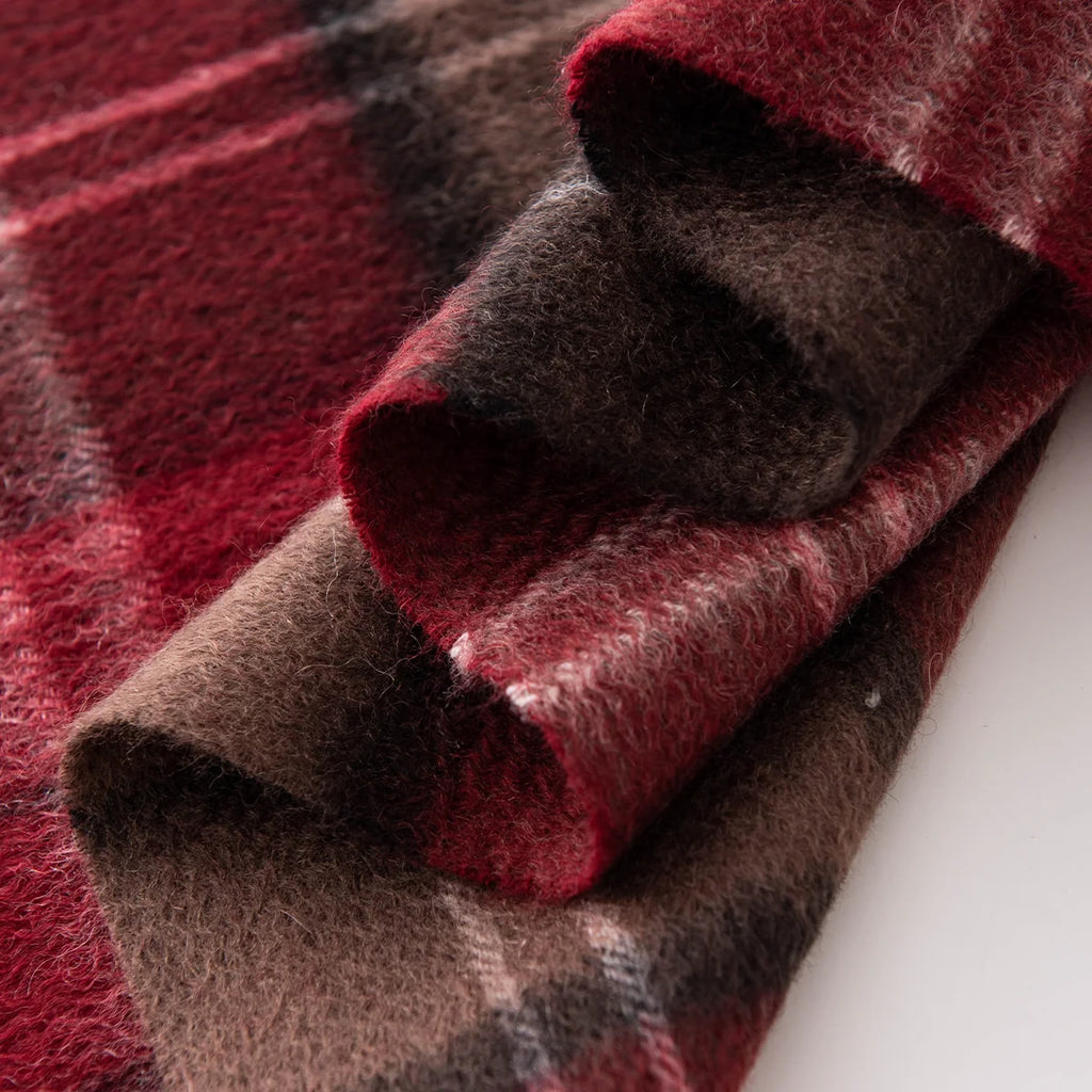 Burgundy Brown Plaid Cashmere Scarf