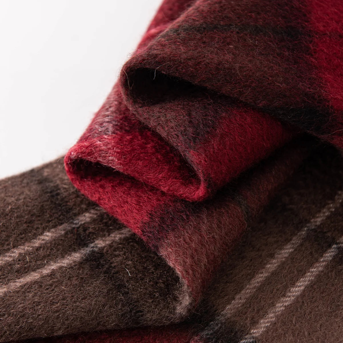 Burgundy Brown Plaid Cashmere Scarf