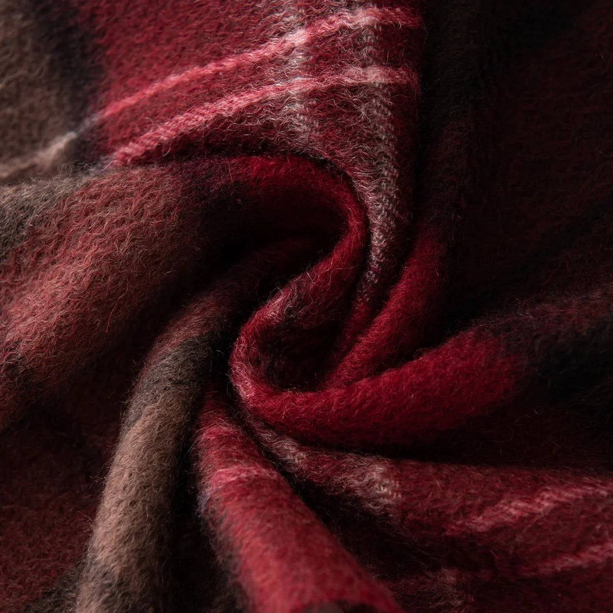 Burgundy Brown Plaid Cashmere Scarf