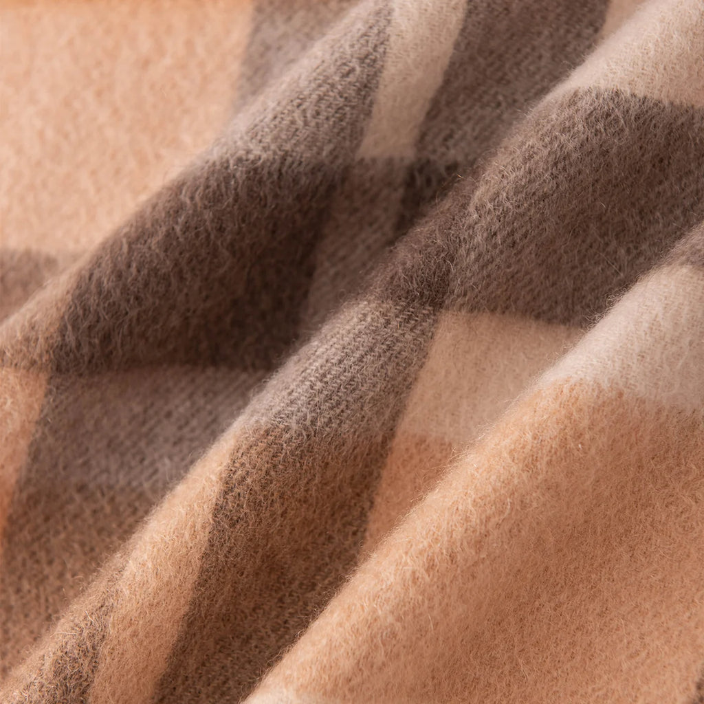 Camel Brown Plaid Cashmere Scarf