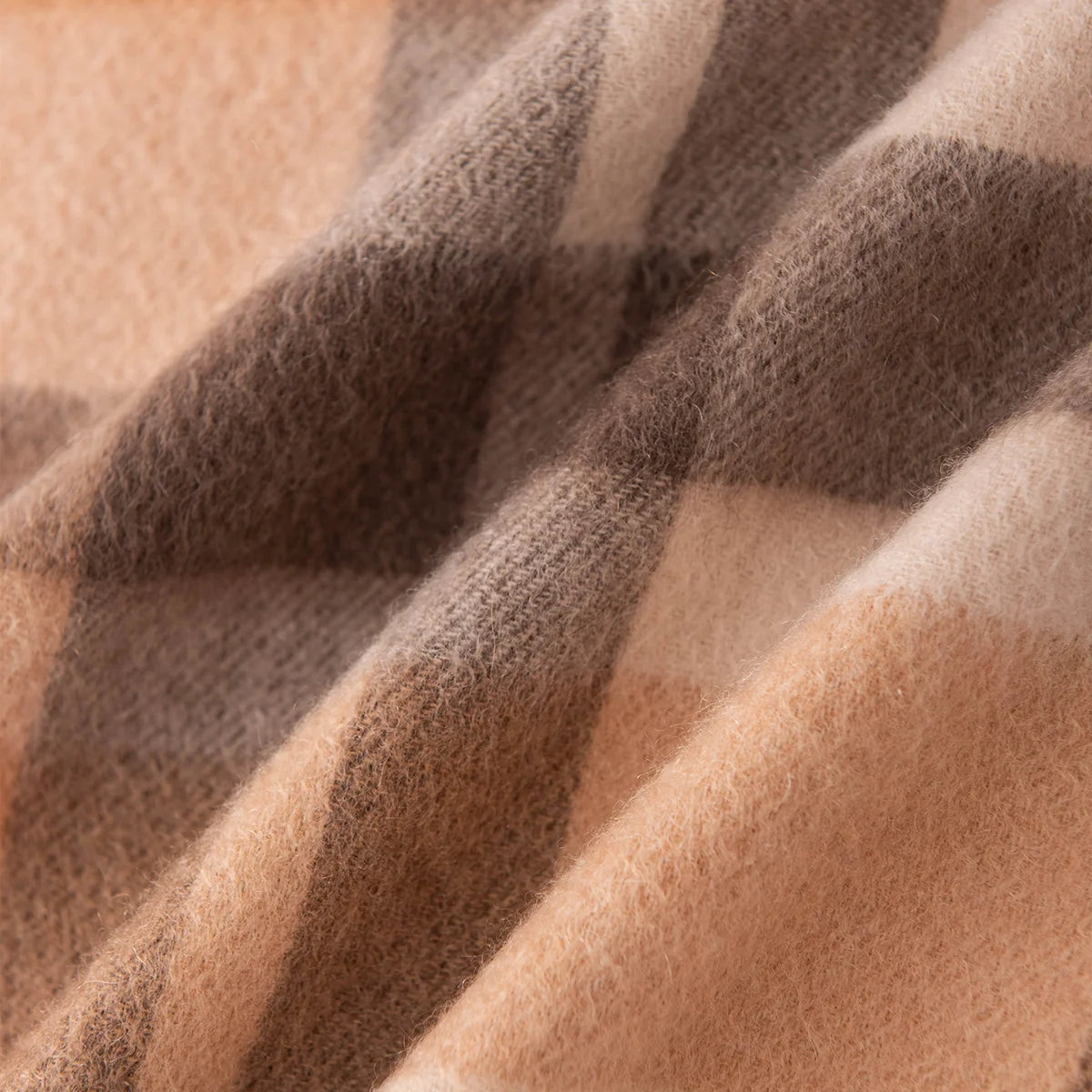 Camel Brown Plaid Cashmere Scarf