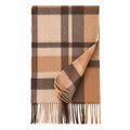 Camel Brown Plaid Cashmere Scarf