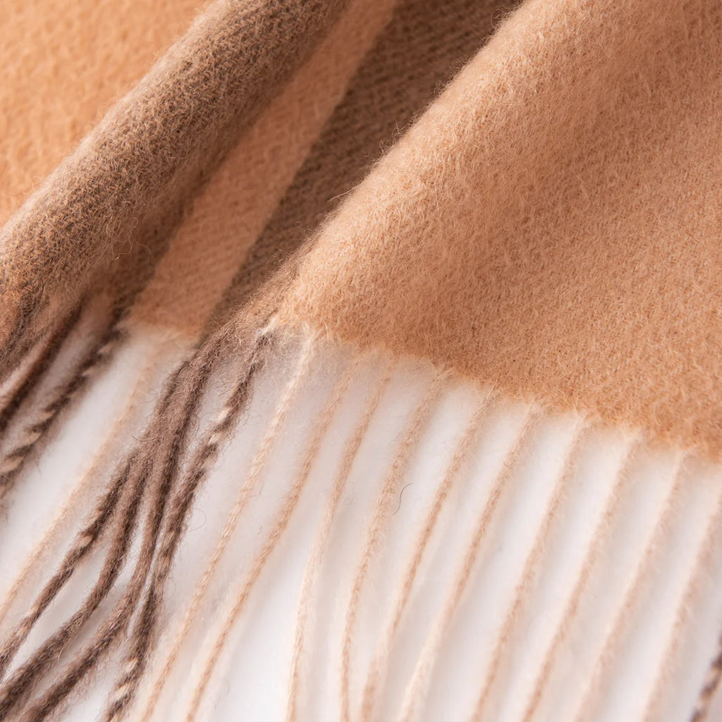 Camel Brown Plaid Cashmere Scarf