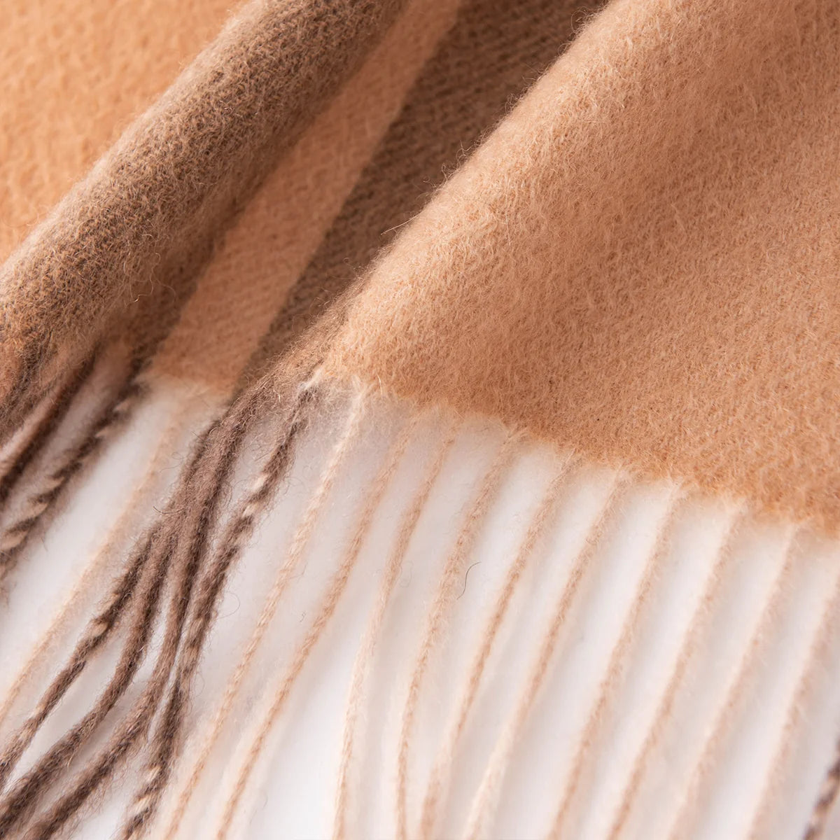 Camel Brown Plaid Cashmere Scarf