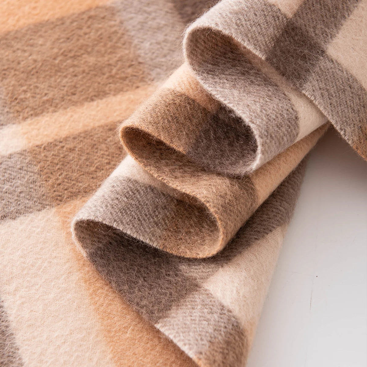 Camel Brown Plaid Cashmere Scarf