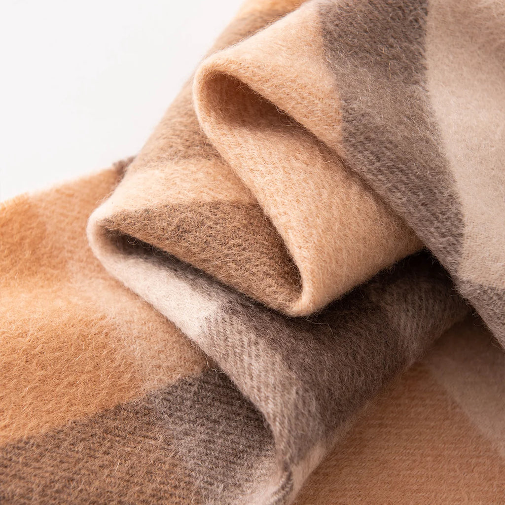 Camel Brown Plaid Cashmere Scarf