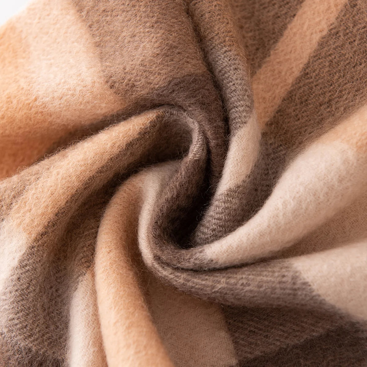 Camel Brown Plaid Cashmere Scarf