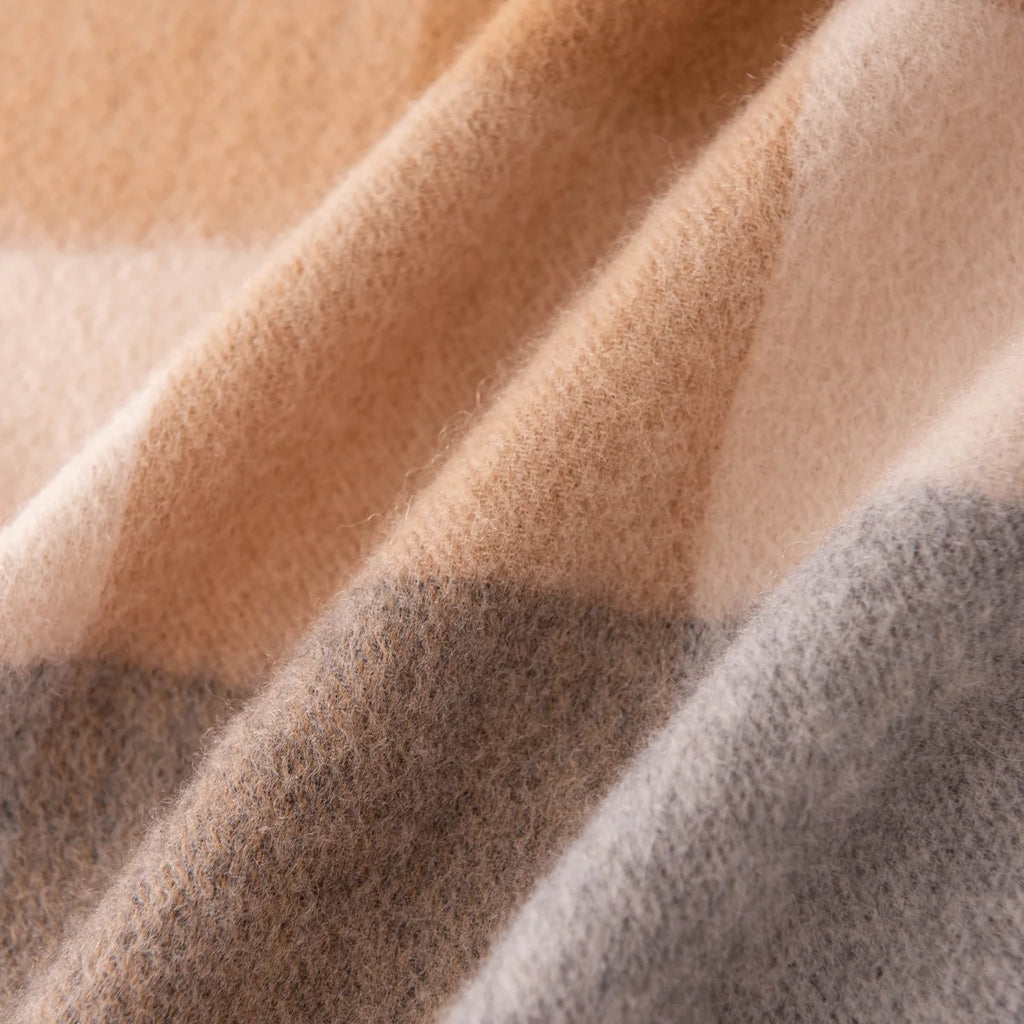 Camel Gray Check Cashmere Scarf