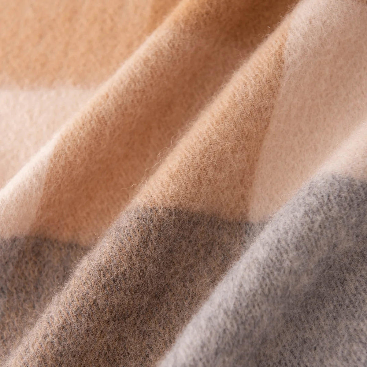 Camel Gray Check Cashmere Scarf