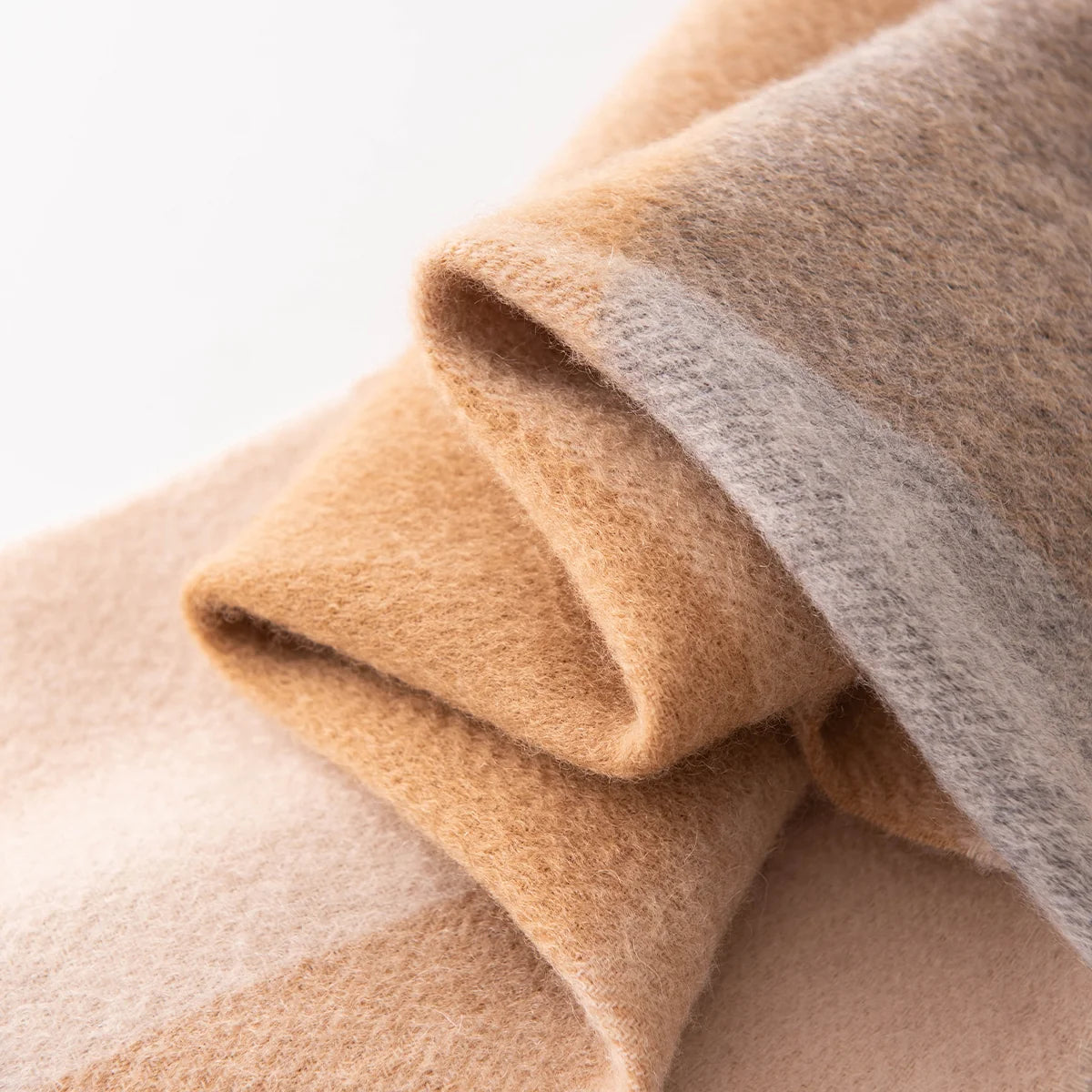 Camel Gray Check Cashmere Scarf